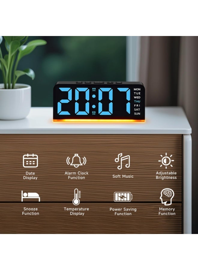 أوشيما ساعة منبه رقمية مع عرض درجة الحرارة، ساعة رقمية ذكية LED مع مؤقت نوم بضوء محيط ووظيفة الاسترخاء لمدة 12/24 ساعة، ساعة منبه مزدوجة على طاولة الحائط أو سرير، ساعة منبه لمنزل الأطفال وكبار السن - Image 3