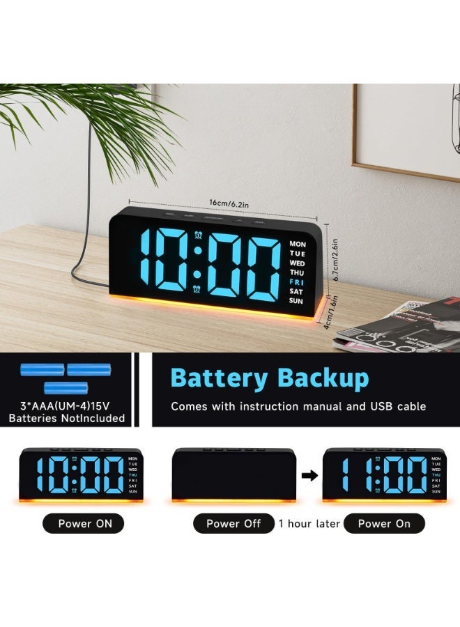 أوشيما ساعة منبه رقمية مع عرض درجة الحرارة، ساعة رقمية ذكية LED مع مؤقت نوم بضوء محيط ووظيفة الاسترخاء لمدة 12/24 ساعة، ساعة منبه مزدوجة على طاولة الحائط أو سرير، ساعة منبه لمنزل الأطفال وكبار السن - Image 2