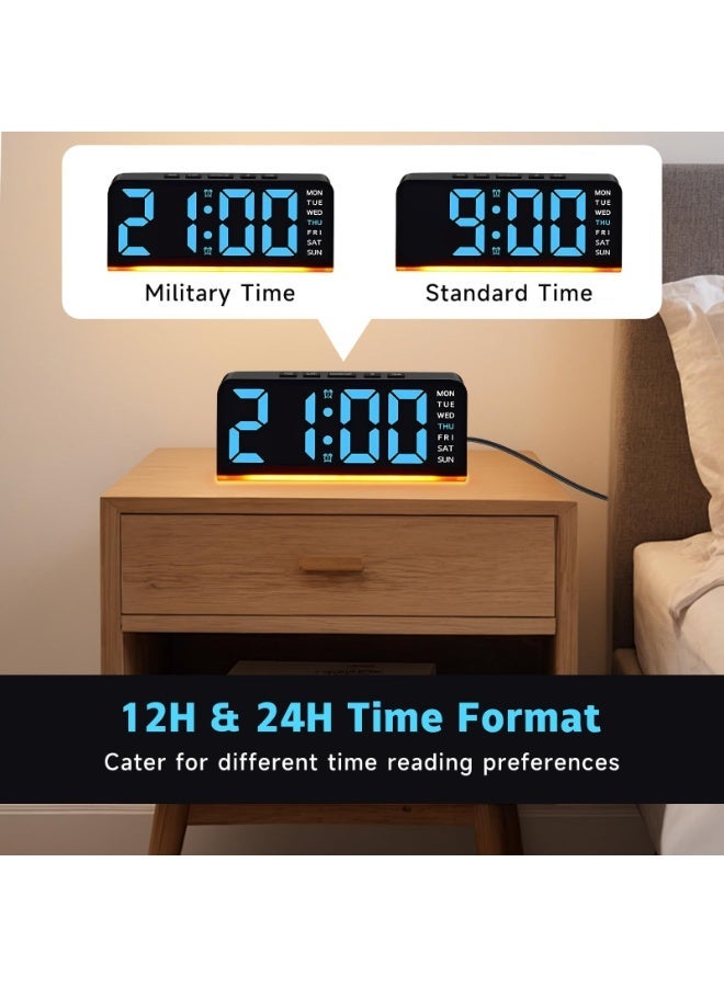 أوشيما ساعة منبه رقمية مع عرض درجة الحرارة، ساعة رقمية ذكية LED مع مؤقت نوم بضوء محيط ووظيفة الاسترخاء لمدة 12/24 ساعة، ساعة منبه مزدوجة على طاولة الحائط أو سرير، ساعة منبه لمنزل الأطفال وكبار السن - Image 4
