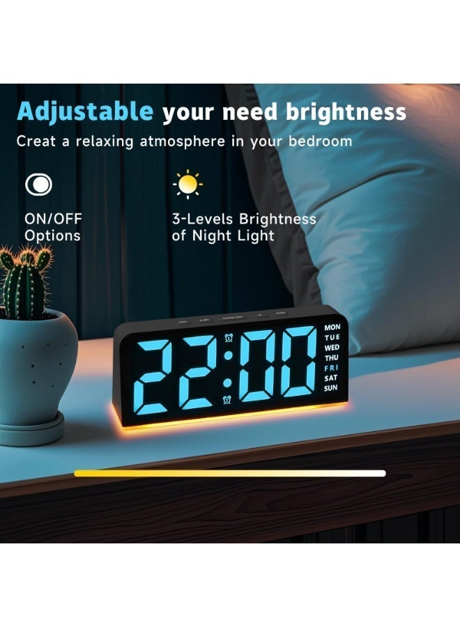 أوشيما ساعة منبه رقمية مع عرض درجة الحرارة، ساعة رقمية ذكية LED مع مؤقت نوم بضوء محيط ووظيفة الاسترخاء لمدة 12/24 ساعة، ساعة منبه مزدوجة على طاولة الحائط أو سرير، ساعة منبه لمنزل الأطفال وكبار السن - Image 5