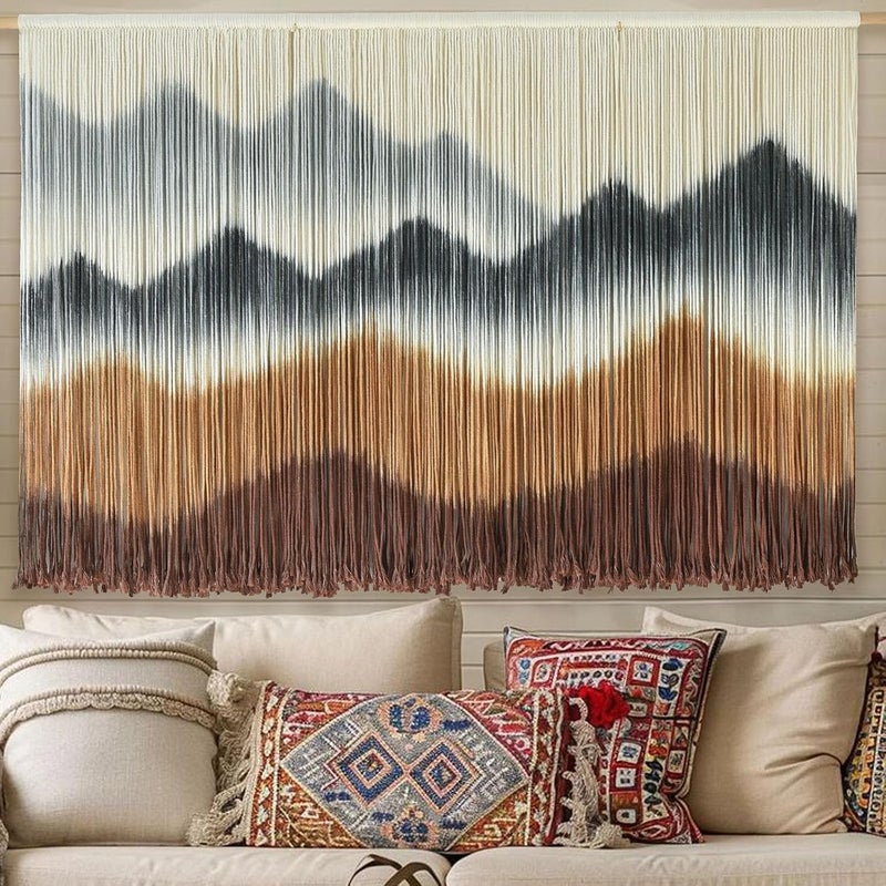 IOWER Integrated local logistics Macrame Wall Hanging Mountain Wall Art Dip-Dyed Macrame Wall Decor Modern Wall Decor Fiber Wall Art Craftsmanship 57" Wx35 L Multi-use well optimized build - Image 1