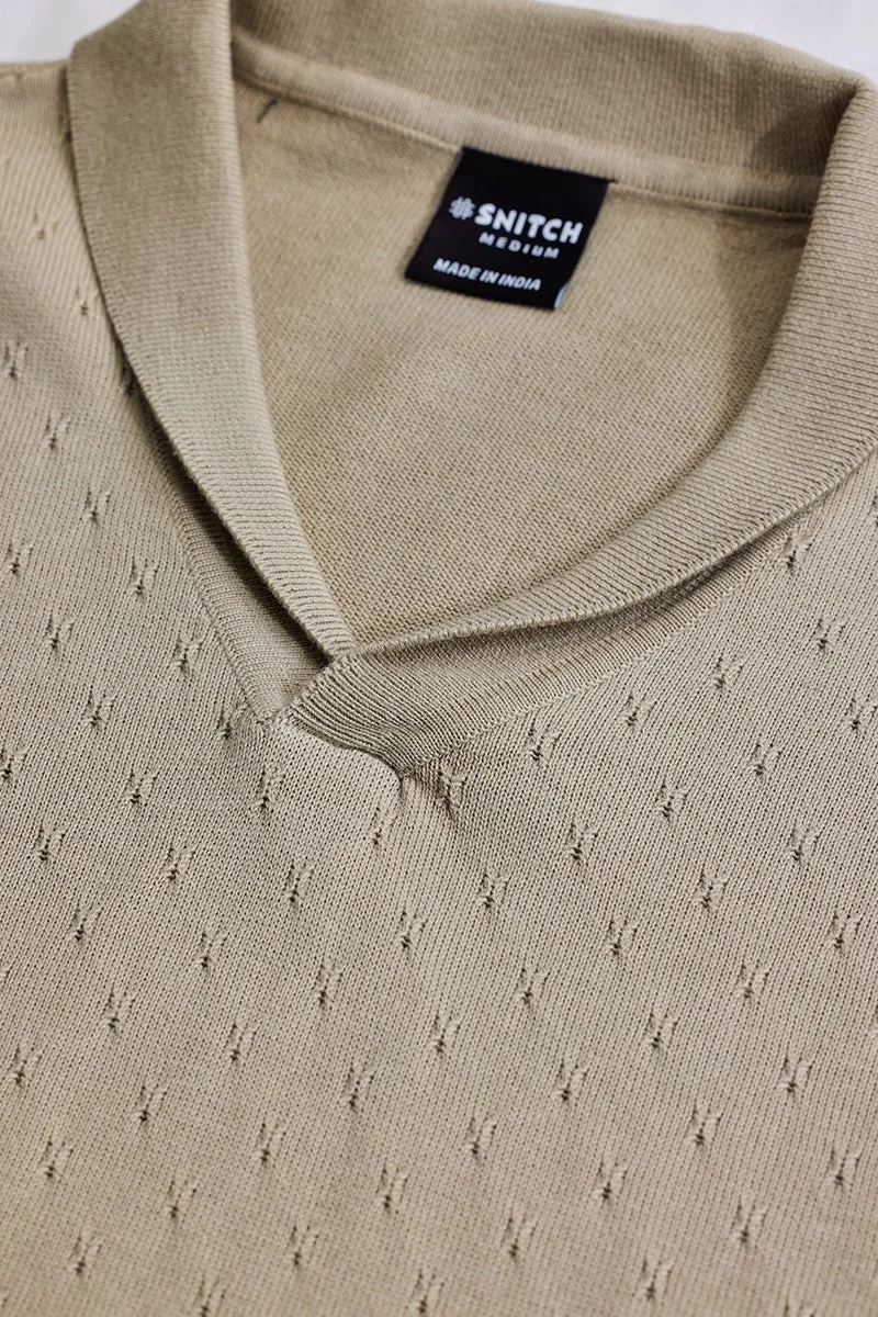 SNITCH Beige Self-Design T-Shirt