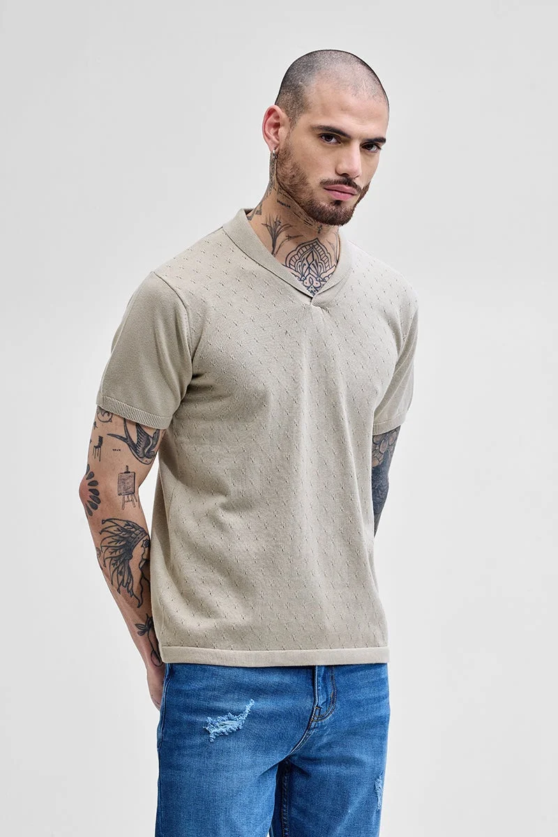 SNITCH Beige Self-Design T-Shirt