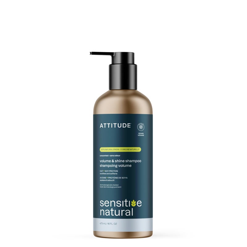 ATTITUDE Volume and Shine Hair Shampoo for Sensitive Dry Scalp, EWG Verified, Soothing Oat, Thin Hair, Naturally Derived Ingredients, Vegan Plant-Based, Unscented, Refillable Aluminum Bottle, 16 Fl Oz - Image 1
