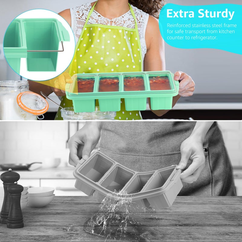 Ztomine Silicone Freezer Tray With Lid - Silicone Freezer Food Molds- Large Ice Cube Tray,Silicone Freezer Container,Freeze & Store Soup, Sauce, Broth,Leftovers - Makes 4 Perfect 1 Cup - Image 4