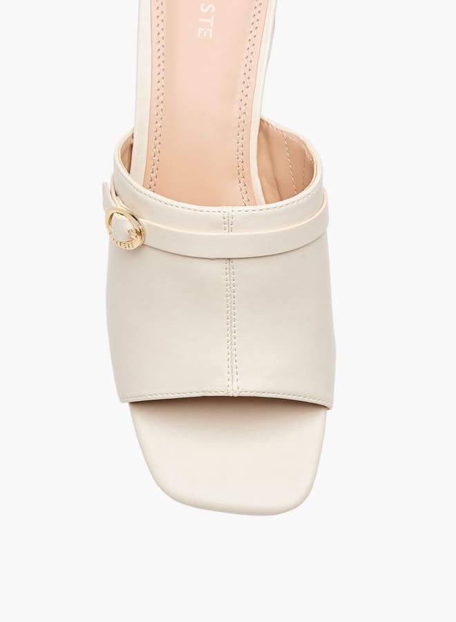 Celeste Women's Buckle Accent Slip-On Sandals with Block Heels - Image 4