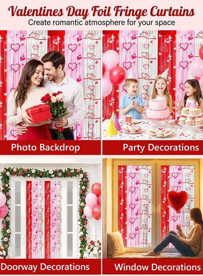 INPLUSTOP Valentines Party Decorations Foil Fringe Curtains Backdrop, 2 Pack 3.3 x 6.6 FT Galentines Day Decorations Red Pink Silver Tinsel Streamer, Valentines Day Photo Backdrop Wedding Party Decorations - Image 4
