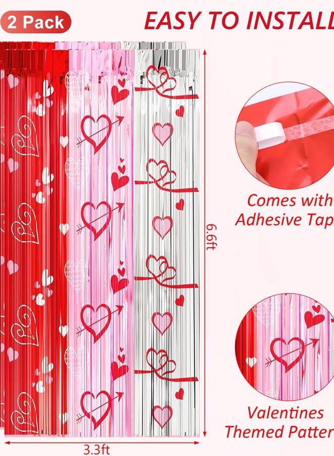 INPLUSTOP Valentines Party Decorations Foil Fringe Curtains Backdrop, 2 Pack 3.3 x 6.6 FT Galentines Day Decorations Red Pink Silver Tinsel Streamer, Valentines Day Photo Backdrop Wedding Party Decorations - Image 3