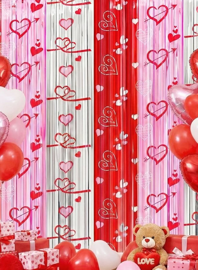 INPLUSTOP Valentines Party Decorations Foil Fringe Curtains Backdrop, 2 Pack 3.3 x 6.6 FT Galentines Day Decorations Red Pink Silver Tinsel Streamer, Valentines Day Photo Backdrop Wedding Party Decorations - Image 1
