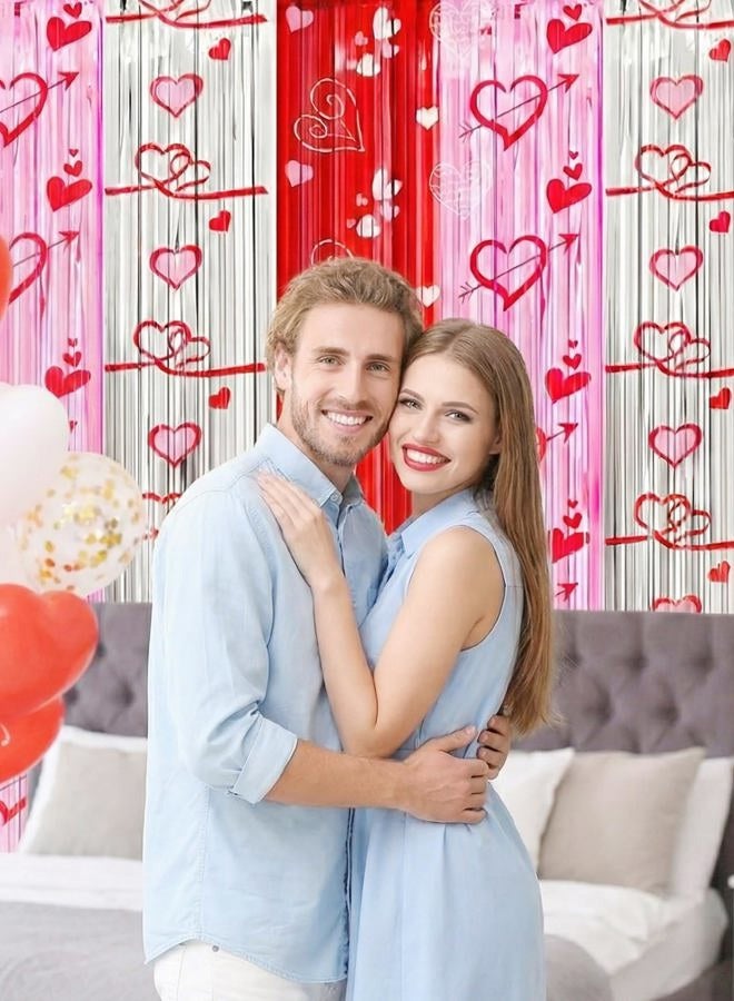 INPLUSTOP Valentines Party Decorations Foil Fringe Curtains Backdrop, 2 Pack 3.3 x 6.6 FT Galentines Day Decorations Red Pink Silver Tinsel Streamer, Valentines Day Photo Backdrop Wedding Party Decorations - Image 2