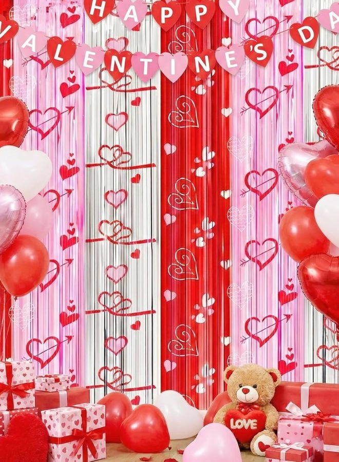 INPLUSTOP Valentines Party Decorations Foil Fringe Curtains Backdrop, 2 Pack 3.3 x 6.6 FT Galentines Day Decorations Red Pink Silver Tinsel Streamer, Valentines Day Photo Backdrop Wedding Party Decorations - Image 5