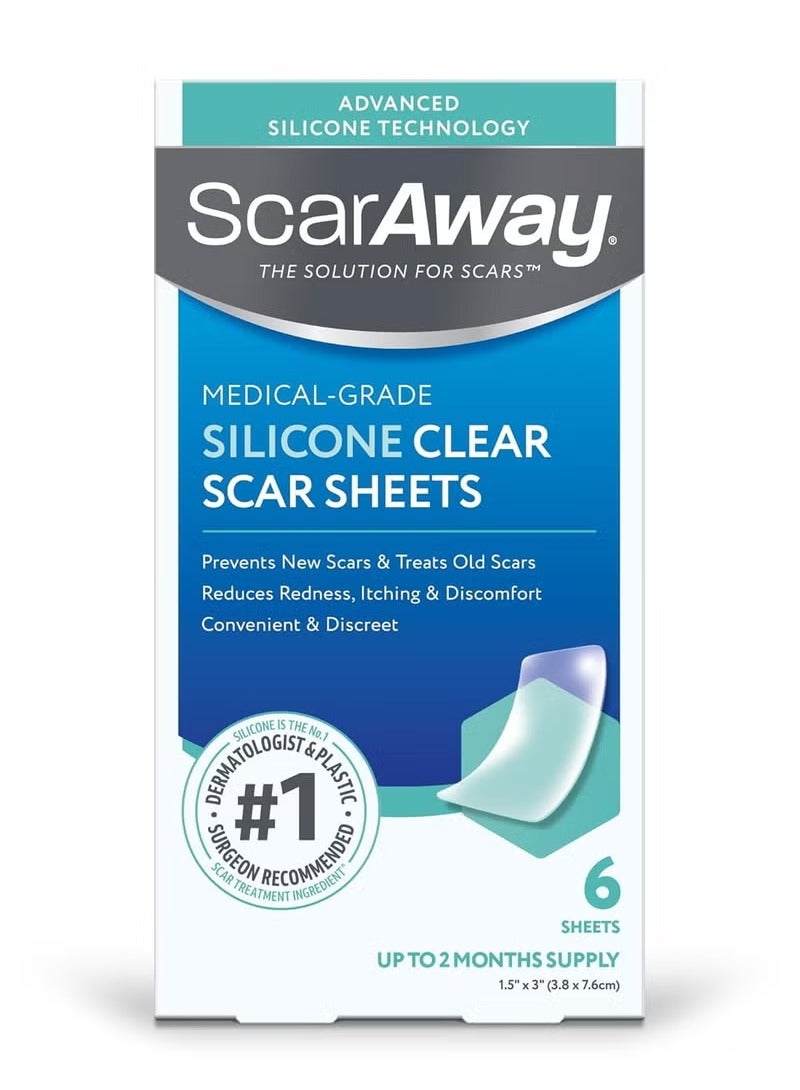 scaraway Clear Silicone Scar Sheets, White, 6 Count  - Image 1