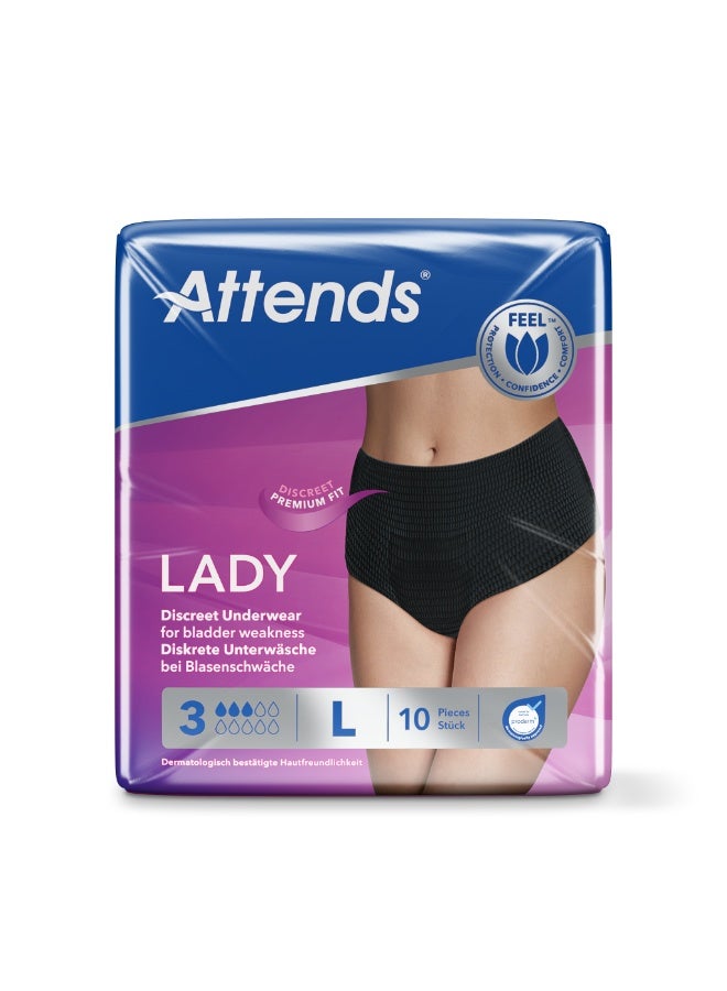 Attends Lady Discreet 3 Underwear Large Size | With Active Zone | Quick Dry Technology | Odour Protection | 100% Breathable | Disposable | 10 Pieces - Image 1