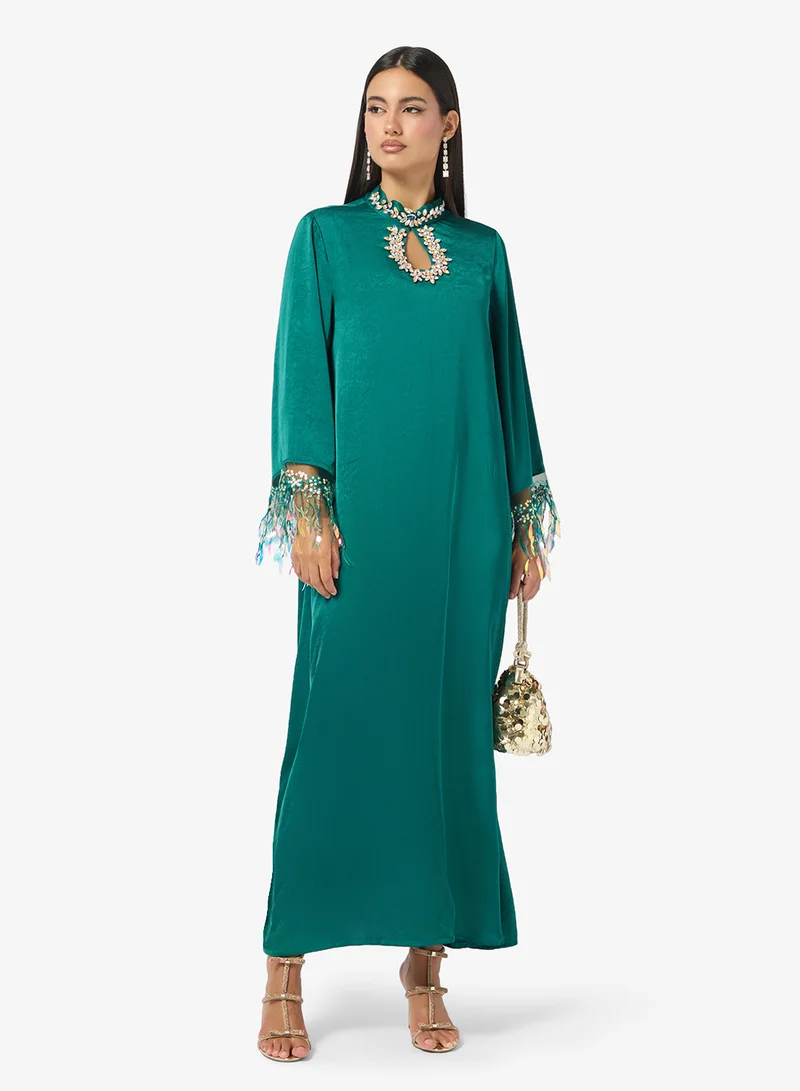 Khizana Dress With Embellished Key Hole Neck Detail