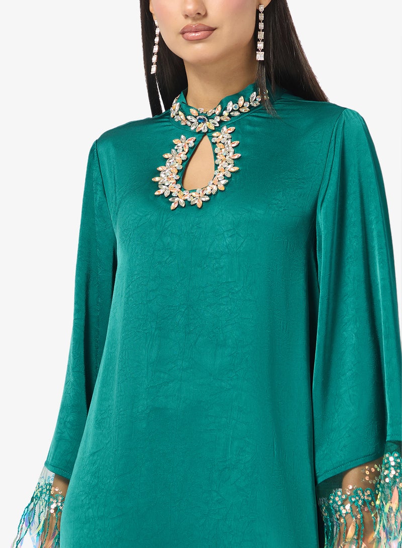 Khizana Dress With Embellished Key Hole Neck Detail - Image 3