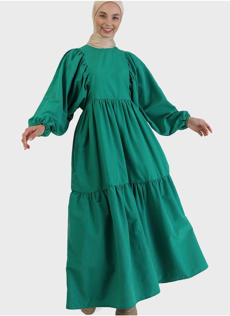 Benin by modanisa - Balloon Sleeve Tiered Dress - Image 1