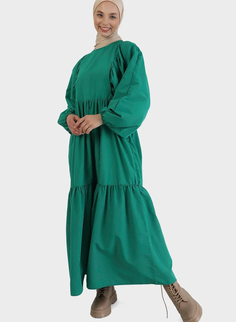 Benin by modanisa Balloon Sleeve Tiered Dress