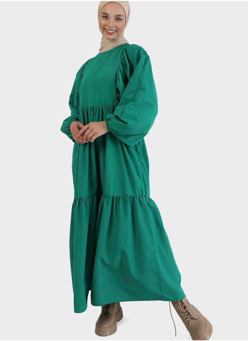 Benin by modanisa - Balloon Sleeve Tiered Dress - Image 1