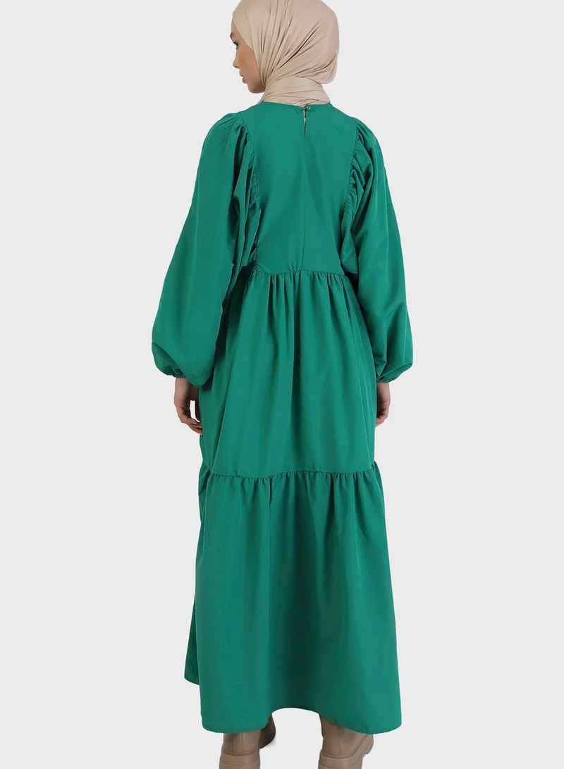 Benin by modanisa Balloon Sleeve Tiered Dress