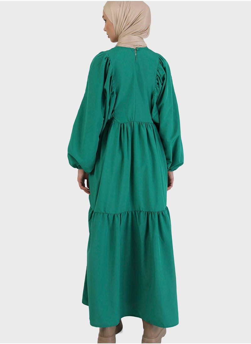 Benin by modanisa - Balloon Sleeve Tiered Dress - Image 1