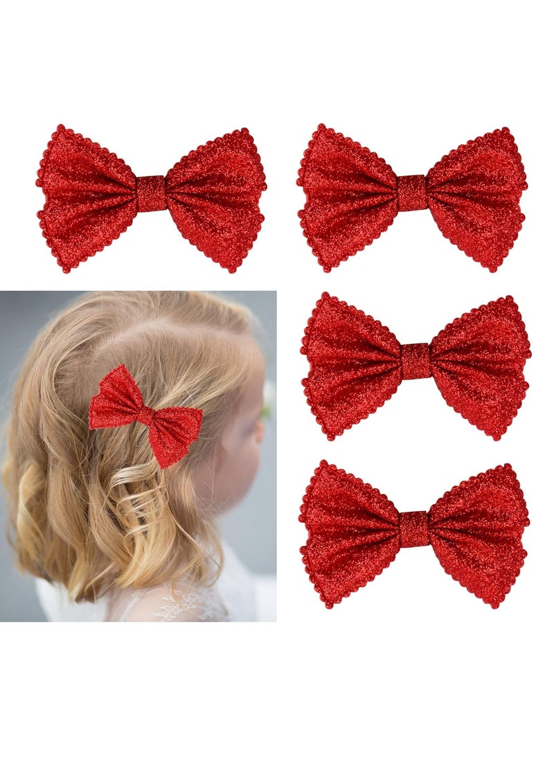 HoveBeaty Glitter Bow Hair Clips Sparkly Bowknot Hair Barrettes 4 Pcs red 