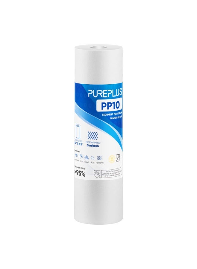 Pure Plus 5 Micron 10" x 2.5" Whole House Sediment Home Water Filter Cartridge Replacement for Any 10 inch RO Unit - Image 1