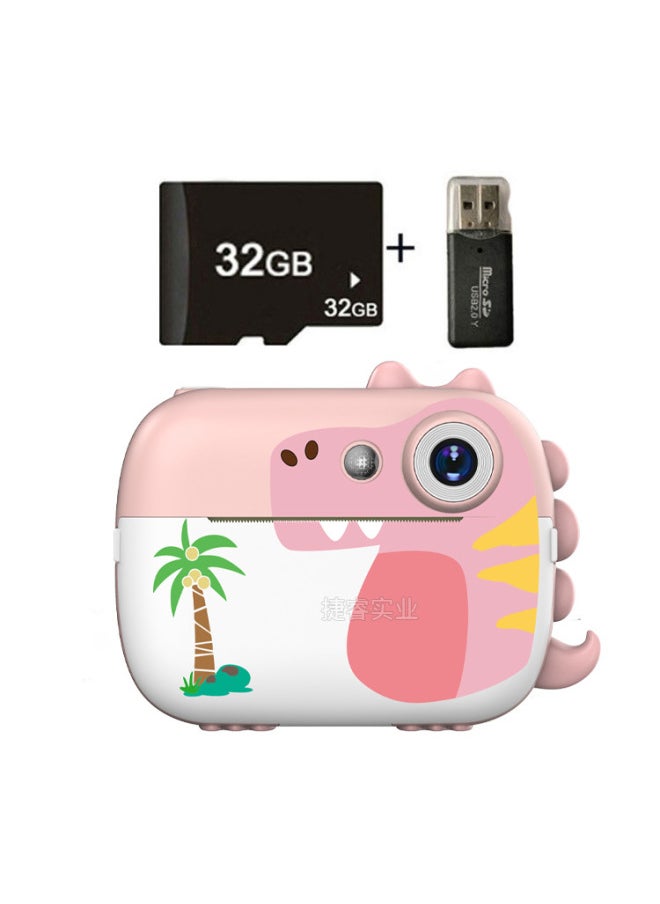 Generic Children's Print Camera HD 2.4 "Display Dual Lens Digital Camera-Color:Pink Dinosaur  - Image 1