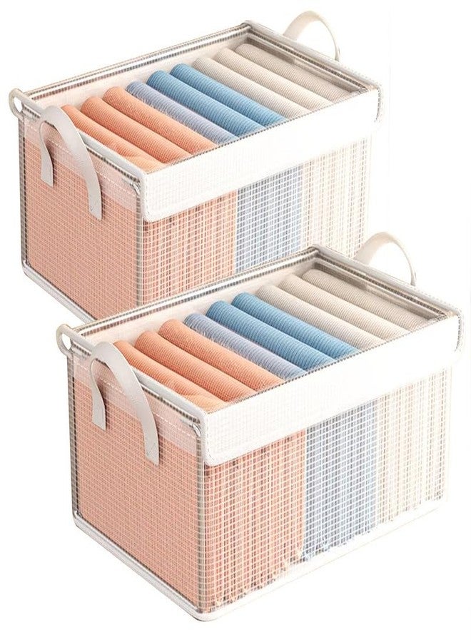 Prime Pick Storage Box Zip Cloth Organizer PVC Foldable Washable Wardrobe Storage Bin with Lid Metal Frame and reinforced Handles Clothes Organizer for Almirah Drawer Transparent Pack of 2 - Image 1