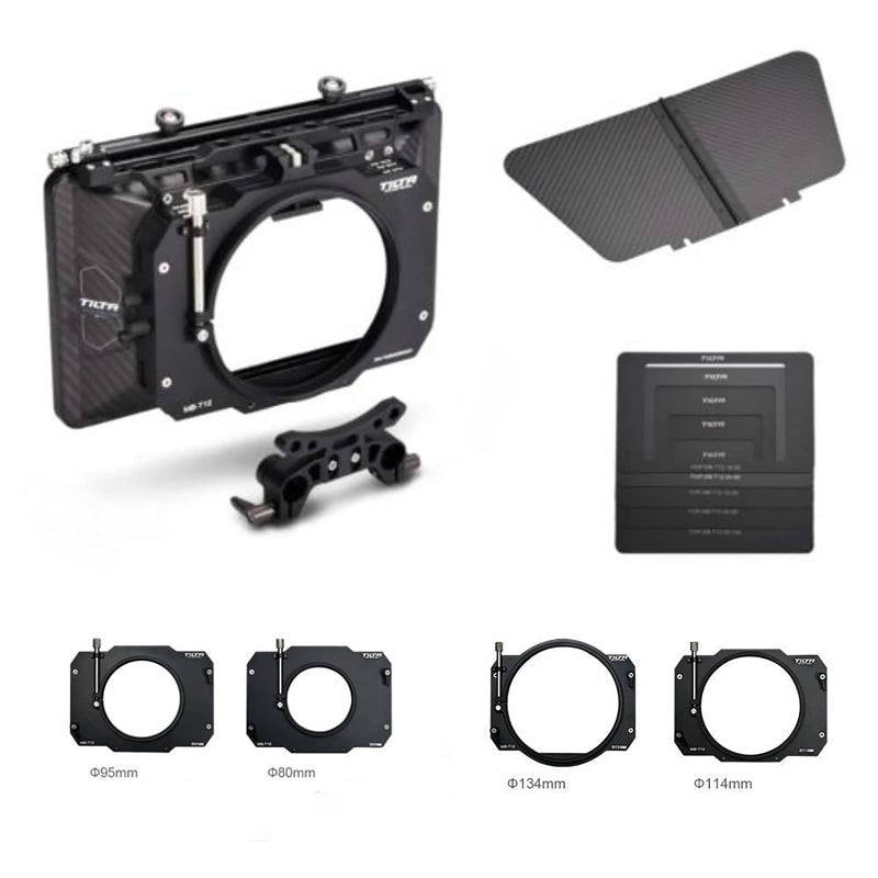 Tilta Tilta Matte Box for Studio Cinima Cameras, 3 Pcs 4x5.65" Filter Frame with 5 Lens Adapter Rings (134/114/110/95/80mm) Carbon Fiber Top flag 5 Pcs Front Matte 15mm Rod Adapter MB-T12  - Image 2