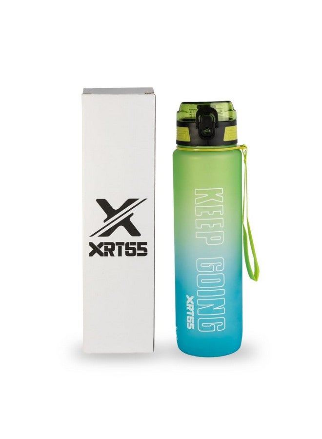 XRT65 Sipper Watter Bottle 1 Ltr, Unbreakable, Leakproof Sipper Water Bottle for Adults, Motivational water bottle for Gym office home, BPA-Free Non-toxic,with Cleaning Brush & Strap (Green + Blue) - Image 1
