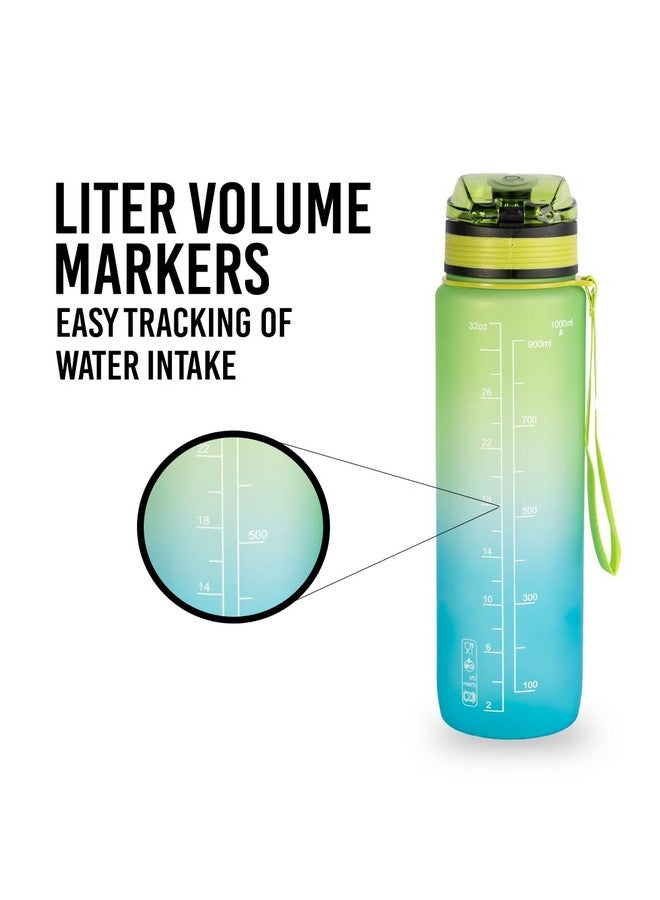 XRT65 Sipper Watter Bottle 1 Ltr, Unbreakable, Leakproof Sipper Water Bottle for Adults, Motivational water bottle for Gym office home, BPA-Free Non-toxic,with Cleaning Brush & Strap (Green + Blue) - Image 4