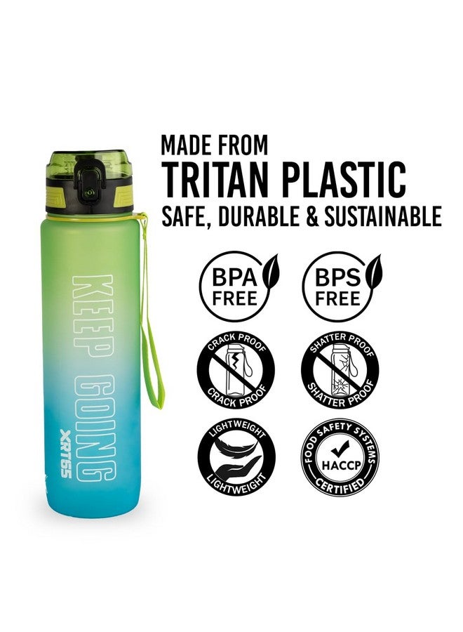 XRT65 Sipper Watter Bottle 1 Ltr, Unbreakable, Leakproof Sipper Water Bottle for Adults, Motivational water bottle for Gym office home, BPA-Free Non-toxic,with Cleaning Brush & Strap (Green + Blue) - Image 3