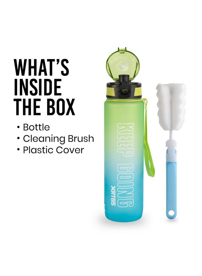 XRT65 Sipper Watter Bottle 1 Ltr, Unbreakable, Leakproof Sipper Water Bottle for Adults, Motivational water bottle for Gym office home, BPA-Free Non-toxic,with Cleaning Brush & Strap (Green + Blue) - Image 2