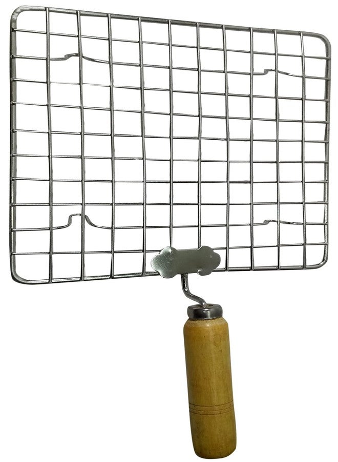 One Top Stainless Steel Square Papad Jali/Roti Roast Grill/Papad Roast Grill with Barbeque (BBQ) Grill Wooden Handle (Silver), Standard - Image 2