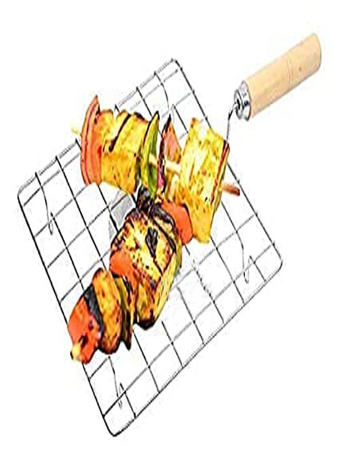One Top Stainless Steel Square Papad Jali/Roti Roast Grill/Papad Roast Grill with Barbeque (BBQ) Grill Wooden Handle (Silver), Standard - Image 5