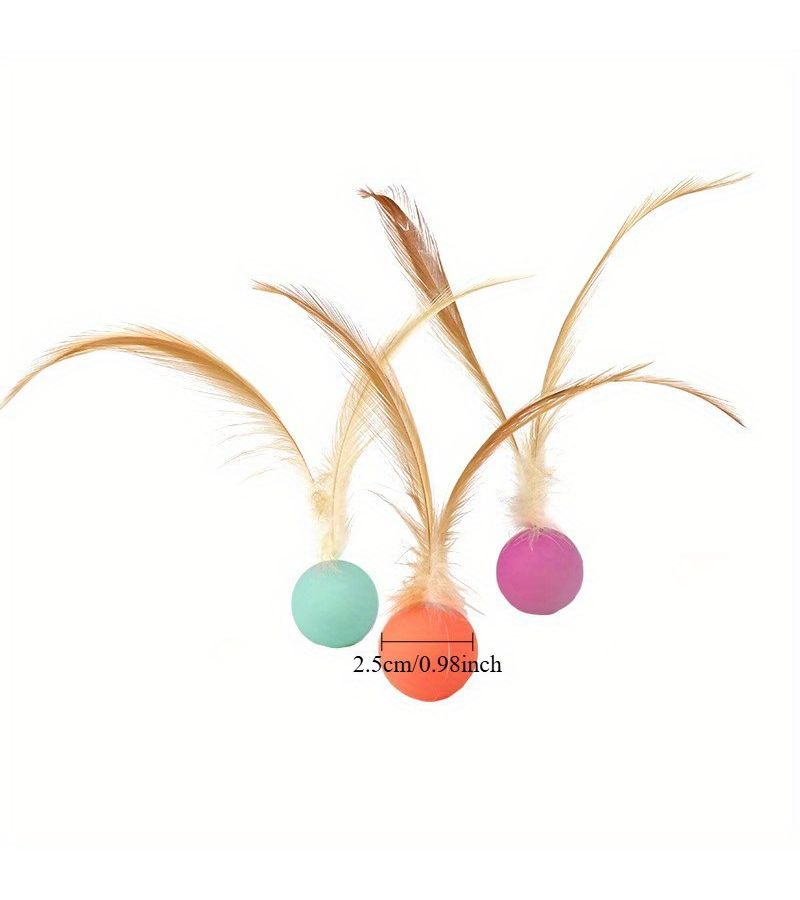 Set Of 6Pcs Cat Solid Feather Elastic Balls Artificial Feather Realistic Feather Design Interactive Cat Toy For Dogs And Cats Self Amusement Wear Resistant Bite Resistant - Image 4