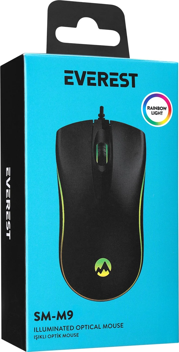 ايفرست ماوس USB سلكي أسود ثلاثي الأبعاد بصري LED SM-M9