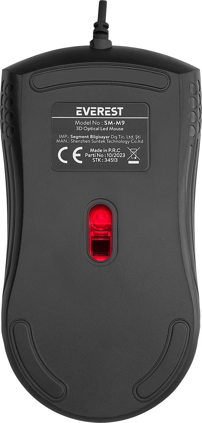ايفرست ماوس USB سلكي أسود ثلاثي الأبعاد بصري LED SM-M9