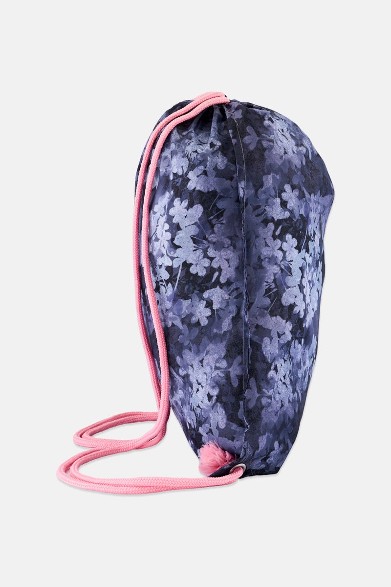 Cool Club Kids Girl Floral Print Drawstring Bag, Grey - Image 2