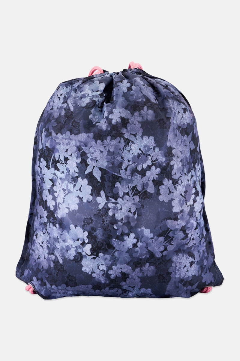 Cool Club Kids Girl Floral Print Drawstring Bag, Grey - Image 1