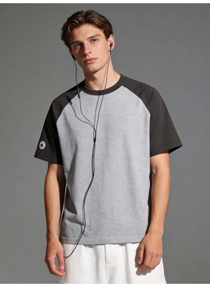 كونفرس Converse T-shirt with round neck and short sleeve-color matching shirt-cotton T-shirt unisex loose casual couple short sleeve T-shirt - Image 1