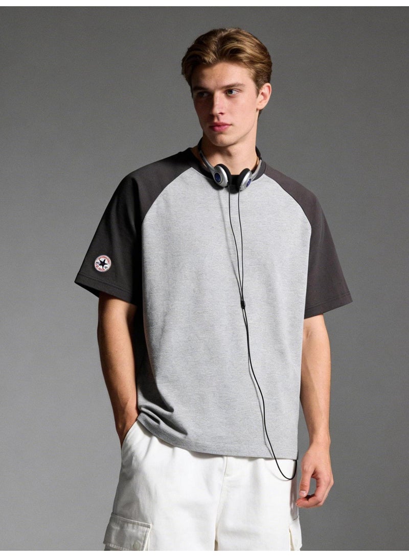كونفرس Converse T-shirt with round neck and short sleeve-color matching shirt-cotton T-shirt unisex loose casual couple short sleeve T-shirt - Image 3