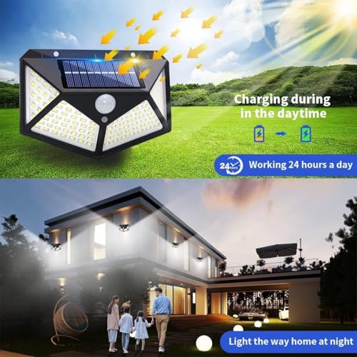 Gigawatts GW-601 100 LED Solar Wall Light Outdoor | Motion Sensor Solar Lamp with 800mAh Battery | IP65 Waterproof Wall Light for Garden, Patio, Yard & Balcony Décor (Pack of 1, Cool White) - Image 3