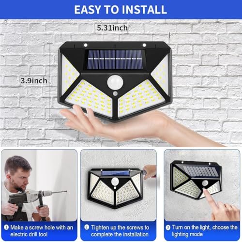 Gigawatts GW-601 100 LED Solar Wall Light Outdoor | Motion Sensor Solar Lamp with 800mAh Battery | IP65 Waterproof Wall Light for Garden, Patio, Yard & Balcony Décor (Pack of 1, Cool White) - Image 2