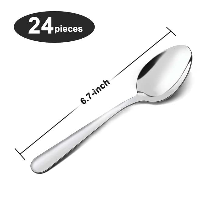 Unokit Dinner Spoons Set Silverware - 24-Piece (6.7 inch) Stainless Steel Spoon, Dessert, Table, Silverware Spoons Only for Home, Kitchen or Restaurant - Mirror Polished, Dishwasher Safe - Image 3