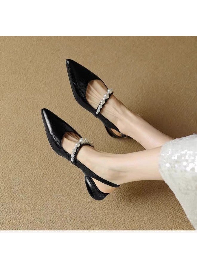 French-style Closed-toe Sandals For Women,  Summer New Fairy-style High-heeled Mules, Paired With Dresses, Pearl Backless Shoes