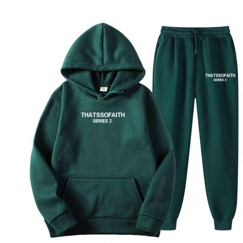 New Letter Sweatshirt And Sweatpants Two-Piece Set For Men And Women Casual Velvet Hooded Suit - Image 1