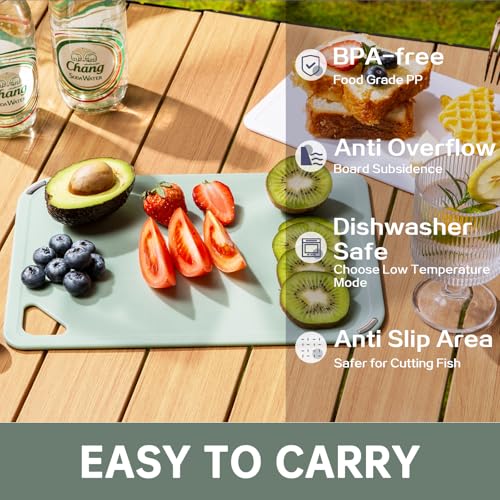 THETCHRY Plastic Cutting Board Set of 3-Cutting Boards for Kitchen BPA Free, Large-Small Chopping Boards Non-Slip for Cooking Camping Dishwasher Safe, Reversible, with Grip Handle, 15"×10"×0.6" Green - Image 3