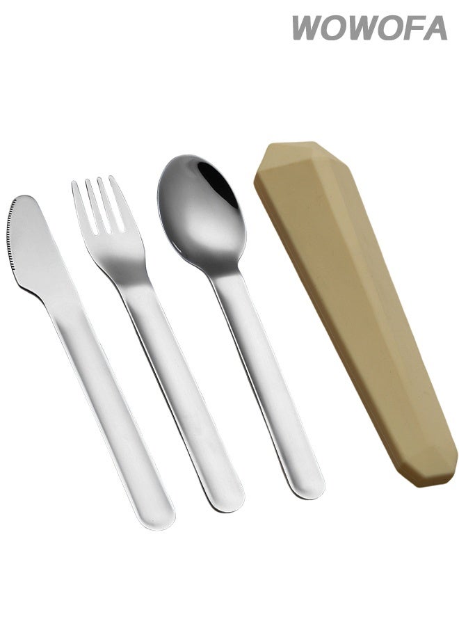 wowofa 4-piece Camping cutlery set，Stainless steel material，with Silicone Case, Travel Utensils with Pouch, Reusable Fork Spoon and Knife, Cutlery for Lunch Box Kids School, Camping Outdoor，(Yellow) - Image 1