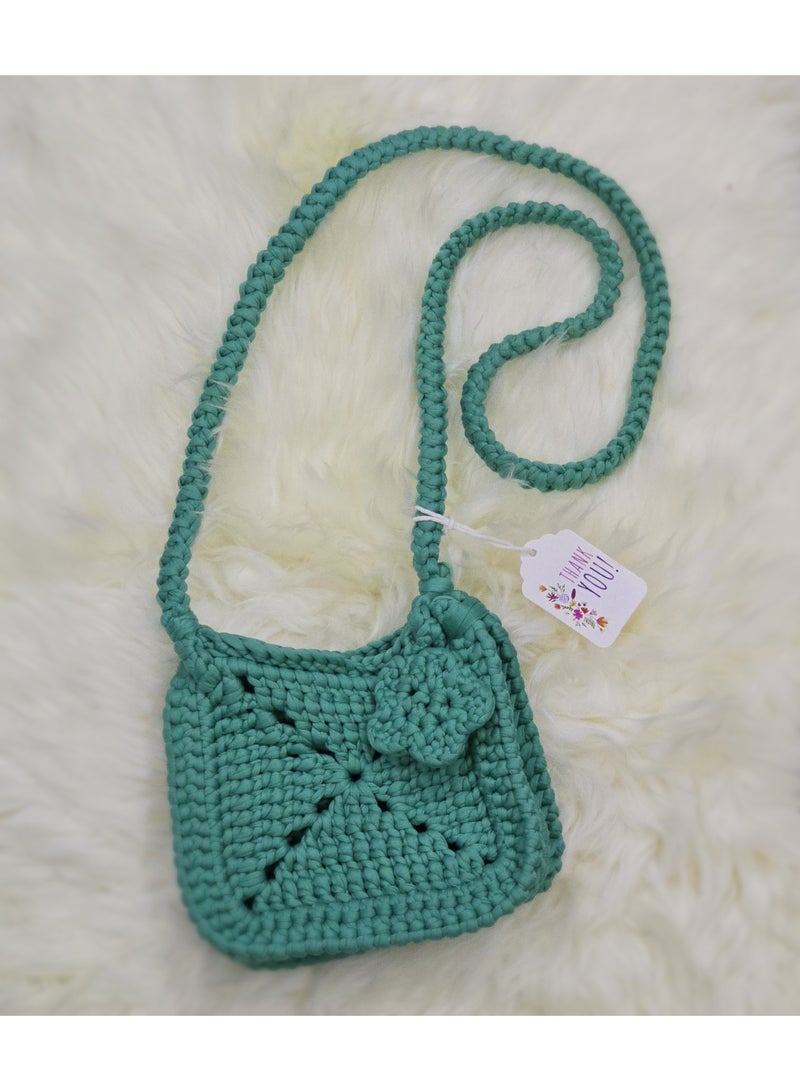 RandSac Turquoise Crochet Handbag with Flower Detail - Image 1